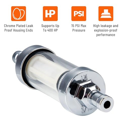 5/16 inch 9747 Inline Fuel Filter With Clear View Glass And Chrome (5) - size: 5 Pack
