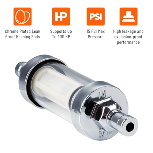 5/16 inch 9747 Inline Fuel Filter With Clear View Glass And Chrome (5) - size: 5 Pack
