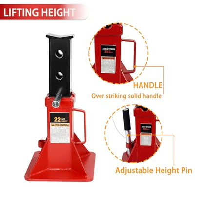22 Ton (44,000 lbs) Jack Stands (1 Pair) with Lock, Pin Type Car Jack Stand