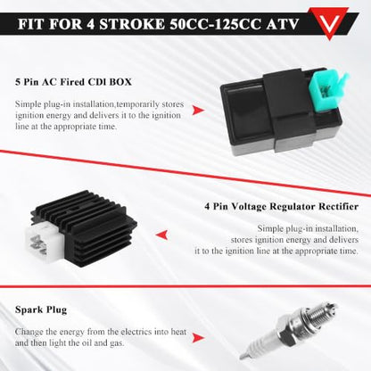 PRO BAT Chinese ATV Electrical Wiring Harness 5-Pin AC CDI 6-Coil Stator - color: White Spark Plug, size: Full-wave Rectifier