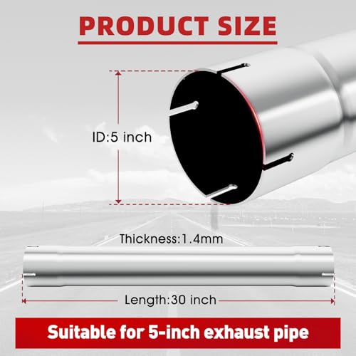 LCGP 5" Muffler Straight Pipe Stainless Steel 30" Long Straight Exhaust Pipe - size: 5 Inch without Clamps