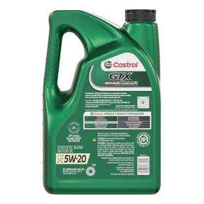 Castrol GTX High Mileage 5W-20 Synthetic Blend Motor Oil, 5 Quarts - size: 5 Quarts
