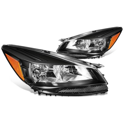 DNA MOTORING Headlight Assembly Compatible With 2013-2016 Ford Escape, Driver & Passenger Side, Black/Amber, HL-OH-FESC13-BK-AM - color: Black amber