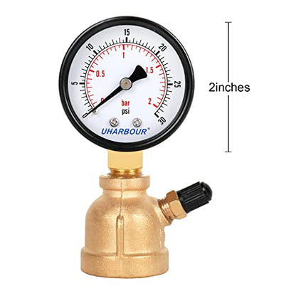 Uharbour 30psi Brass Gas Line Pressure Tester, 3/4" FNPT - size: 30Psi Brass gas pressure tester