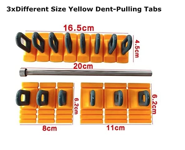 Car Dent Repair Tools Heavy Duty Paintless Repair Removal Tools Strong Dent Puller Handle Lifter Yellow Glue Tabs Powerful Body Repair Dent Remover Tool Kit (Yellow)