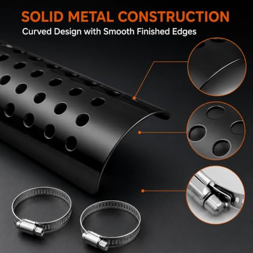 PSLER Motorcycle Exhaust Heat Shield with Stainless Steel Clamps, 9" Black
