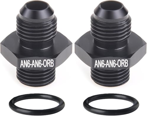 6AN Flare to 6AN ORB Fuel Pump Rail Adapter, Aluminum, Black, 2PCS - size: AN6-AN6
