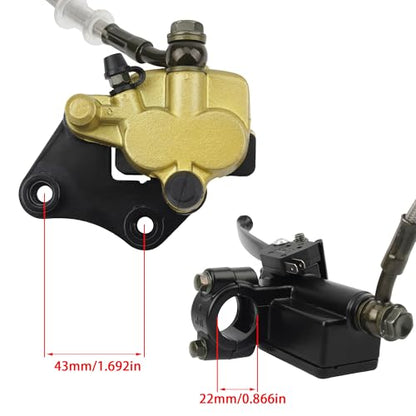 Front Disc Hydraulic Brake Master Cylinder Caliper Assembly with Brake Pad Replacement for RFZ SDG SSR Taotao Apollo 50cc 70cc 90cc 110cc 125cc Pit Dirt Bik ATV Quad Chinese Bike Parts