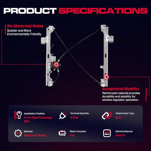 Front Passenger Side Power Window Regulator with Motor (2 Pins) Fit for 2001-2006 Chevrolet Silverado 1500 3500, Avalanche Suburban GMC Sierra 1500 2500 3500 Yukon XL Cadillac Escalade, 741-645 - size: Front Passenger (RH)