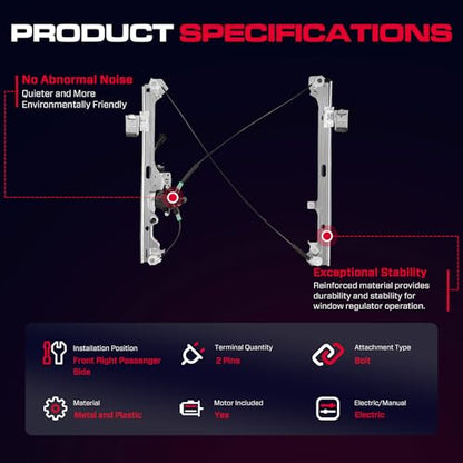 Front Passenger Side Power Window Regulator with Motor (2 Pins) Fit for 2001-2006 Chevrolet Silverado 1500 3500, Avalanche Suburban GMC Sierra 1500 2500 3500 Yukon XL Cadillac Escalade, 741-645 - size: Front Passenger (RH)