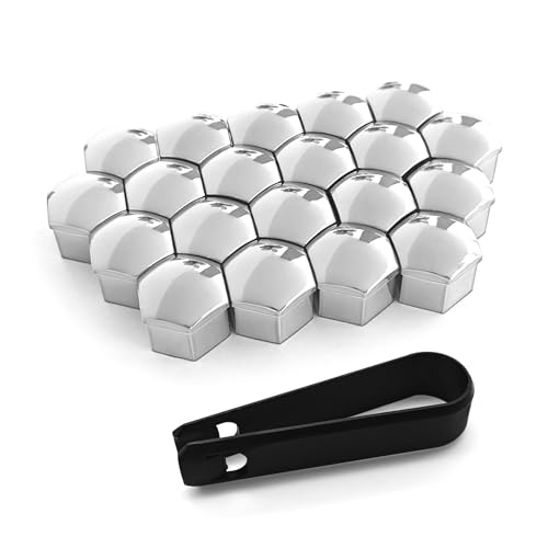 20PCS Lug Nut Covers, Bolt Covers Caps, 17mm Hexagonal Nut Covers with Removal Tool, Plastic Wheel Bolt Dust Caps Covers Auto Accessories Universal for Most Car Lug Nut Caps (Silver, 17mm) - color: Silver, size: 17mm
