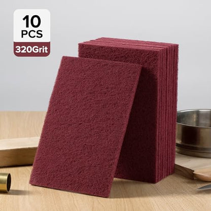 6” x 9” Maroon Scuff Pads 10PCS 320 Grit Red Scuff Pads,Aluminum Oxide Grains for Paint Prep,Scuffing,Scouring and Sanding
