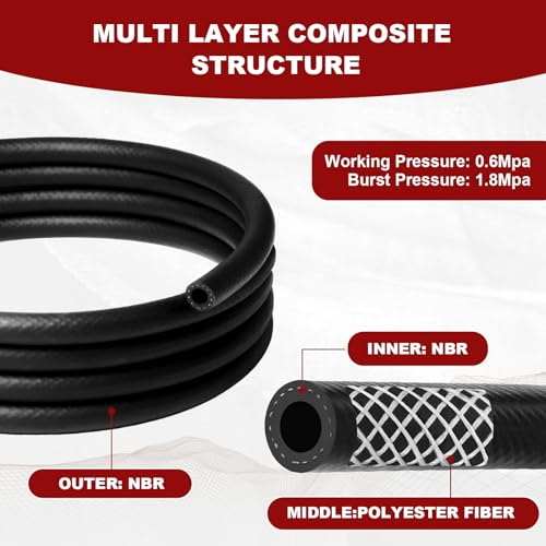 Eunice 3/8 Inch（10mm) ID Fuel Line Hose, 5 FT NBR Rubber Hose 6Pcs Clamps - size: 3/8" ID 5FT + 6 Clamps