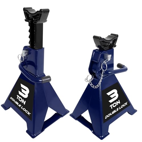 TCE 3 Ton Steel Double Locking Jack Stands, 3 Ton Car Jack with Wide Base - size: 3 Ton (6,000 lb)