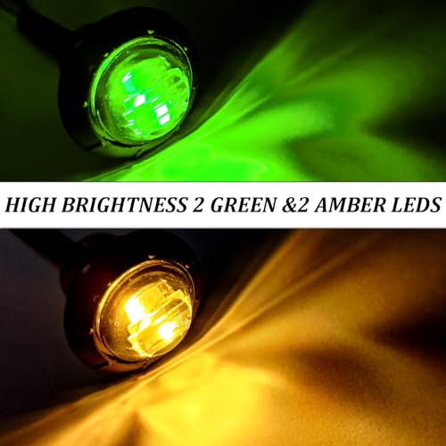 BJZ 3/4" Round Trailer Marker LED Lights Amber to Green Dual Color Side Clearance Tail Bullet Light 12V 4LED Indicator Light w/Smoked Lens for Trailer Truck Van RV ATV Bus, 10Pcs - color: Amber-Green (Smoked Lens)