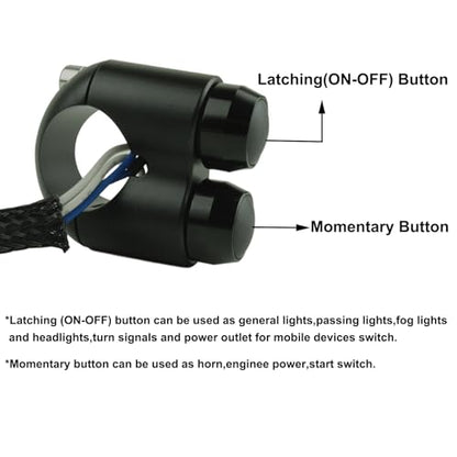 2 Buttons Aluminum Motorcycle Handlebar Switch Horn Headlight Turn Signal Starter Power Control Button for 1 Inch bar Bobber Cafe Racer Chopper (Black, Fit 1 inch Handlebar) - size: Fit 1 inch Handlebar