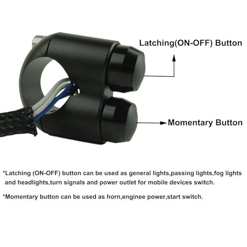 2 Buttons Aluminum Motorcycle Handlebar Switch Turn Signal Horn Headlight Starter Power Control for 7/8 inch bar Bobber Cafe Racer Chopper (Black, Fit 7/8 inch Handlebar) - size: Fit 7/8 inch Handlebar