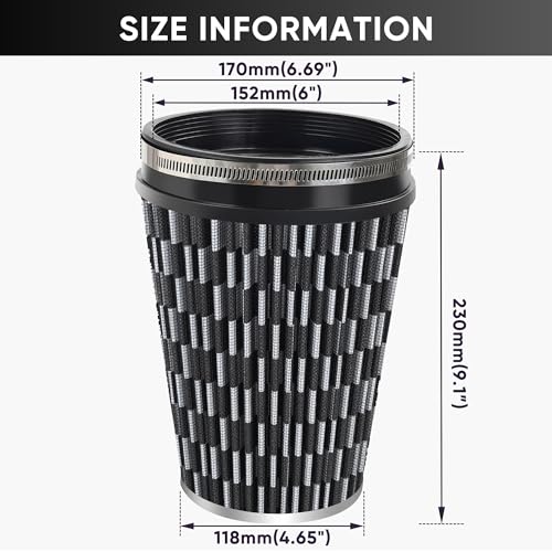 6" 152mm Cold Air Intake Filter Clamp-On Cone Filter Carbon Fiber Pattern - color: Carbon Fiber Pattern, size: 9 inches Tall