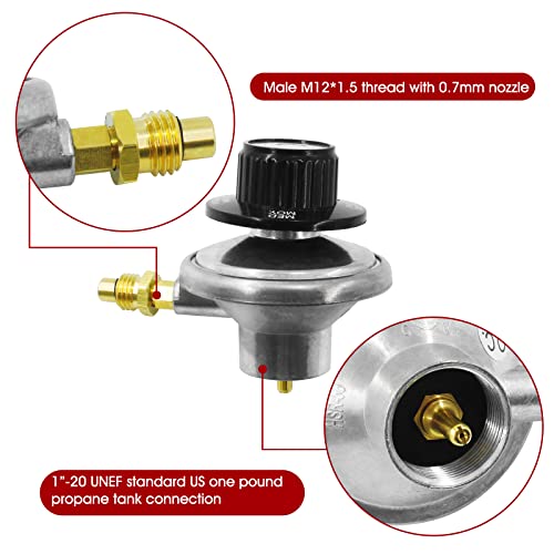 MENSI Low Pressure 1 LB Propane Adjustable Regulator with M12X1.5 Male Adaptor Nozzle for Camping Grill - color: silver