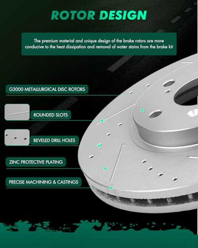 SCITOO Brake Kits Front and Rear Drill and Slotted Brake Rotor Ceramic Pads - size: 31275+D914 & 31318+D865 [4+8PCS]