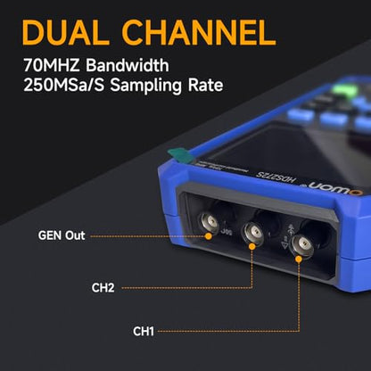 Handheld Lab Oscilloscope Multimeter, 2 Channels, 70MHz Bandwidth, 250MSa/s Sampling Rate, 20000 Counts, 3 in 1 Portable Digital Automotive Oscilloscope, Voltage, Current, Capacitor HDS272S - style: HDS272S
