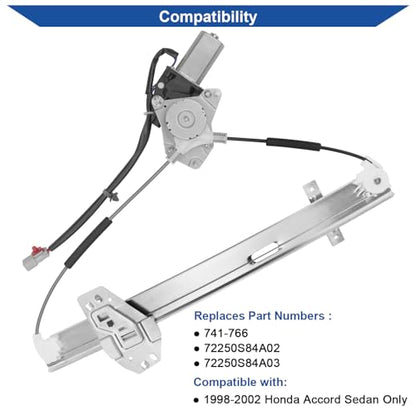 Obaee Window Regulator with Motor Front Left Driver Side, Replace 741-766 - size: Front Left Driver Side