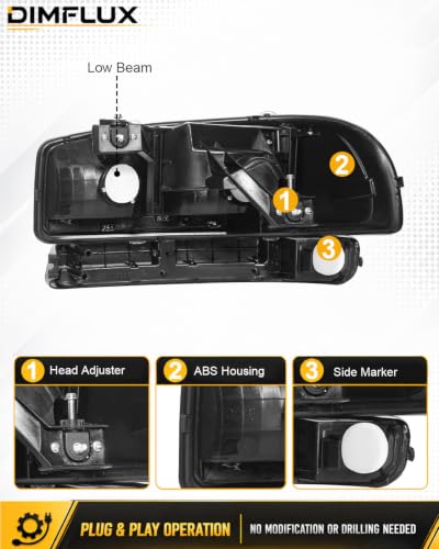 fit1999-2006 GMC Sierra 1500 2500 3500 Headlights w/Dual LED DRL for Yukon XL 1500 2500 NO Denali Trim Models Chrome Housing Amber Reflector - color: Chrome Housing Amber Reflector