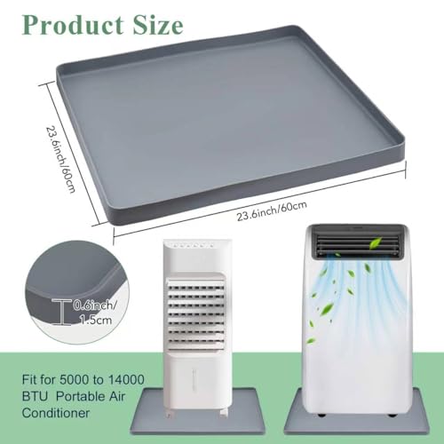 Portable AC Drip Pan, 24''x24'' Portable Air Conditioner Drip Pan, Prevent Water Leakage and Protect Floor & Carpet, Non-Slip Soft Silicone Mat with Raised Edge, for Under Portable AC Unit Drip Tray - color: Gray, size: 24'' x 24''