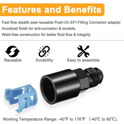 6AN Male to 3/8" SAE Quick-Disconnect Female Push-On EFI Fitting Aluminum Connector Oil Fuel Adapter
