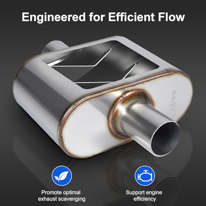 Performance Exhaust Muffler 3" Center In/Out Stainless 13” Length - size: 3" Center In/Out