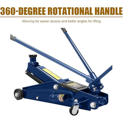 3 Ton (6,000 lbs) Low Profile Heavy Duty Steel Hydraulic Floor Jack with Single Piston Pump, Lifting Range 5-11/16" to 21", for Car, SUV and Truck, Blue - color: blue