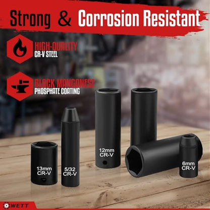 WETT 1/4" Drive Impact Socket Set, 55 Piece, SAE/Metric, Deep/Shallow, Cr-V Steel, 6 Point, (5/32"-9/16", 4-15mm) Sockets with Ratchet Handle, Extension bar, Adapter and Universal Joint - size: 55pcs 1/4" Socket (SAE/Metric, Deep/Shallow)