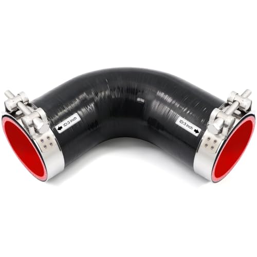 ID 3 inch 90 Degree Elbow 5-Ply Silicone Coupler Hose 102mm Leg Length with 2 Heavy Duty Stainless Steel T-Bolt Hose Clamps Wall Thickness 6mm for Turbo/Intake Exhaust/Intercooler Coolant - size: ID 3" 5-Ply