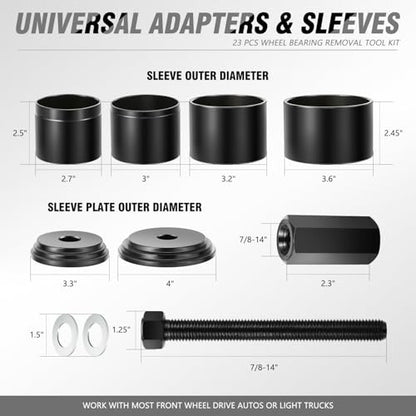 DNA Motoring 23pcs Front Wheel Drive Bearing Removal Installation Tool Set, Wheel Bearing Puller Adapters Kit, TOOLS-00574 - style: F-Wheel Bearing Removal Set