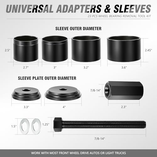 DNA Motoring 23pcs Front Wheel Drive Bearing Removal Installation Tool Set, Wheel Bearing Puller Adapters Kit, TOOLS-00574 - style: F-Wheel Bearing Removal Set