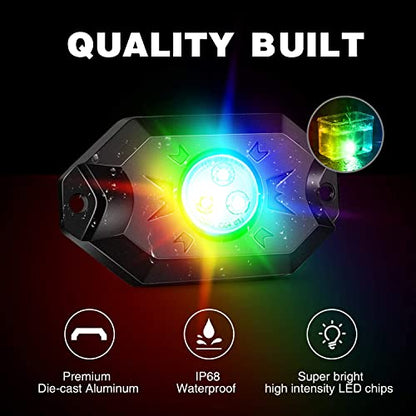Nilight RGB LED Rock Lights Kit 8PCS Underglow Pod Lights - color: RGB 3LED, size: 8 Pods
