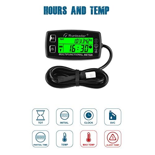 2 Pcs Digital Tach Hour Meter Engine Temperature Gauge RL-HM035A-TS002 - size: RL-HM035A-TS002-2PCS