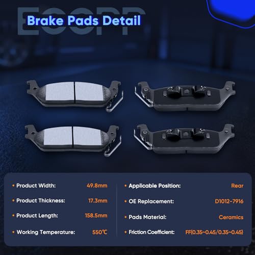 Rear Brake Pads, ECCPP 4pcs Ceramic Pads Kits For Ford For F-150 2004-2011 - size: Rear D1012-7916