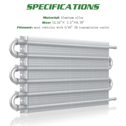 Universal 5/16" Transmission Oil Cooler Kit, Aluminium alloy 6 Pass Tube and Fin Oil Cooler Kit with Hose Mounting Kit, Silver - color: Silver, size: 6 Pass