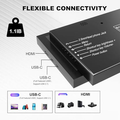 10.1 Inch Secondary Mini Monitor,IPS Stretched Bar LCD Travel Display