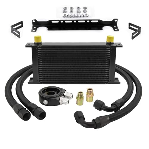 19 Row Stacked Plate Oil Cooler With Fuel Line Hose Mounting & Bracket - color: Oil Cooler+Fuel Line Hose+Mounting Bracket, size: 19 Row-BK