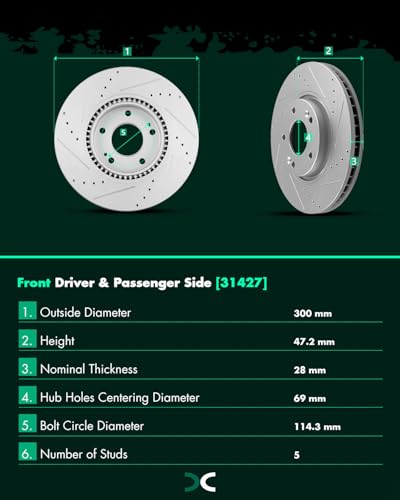 SCITOO - Brake Kits Front Brake Rotors Ceramic Brakes Pads: 31427;D1444 - size: Front 31427-Slotted + D1444 [2+4PCS]