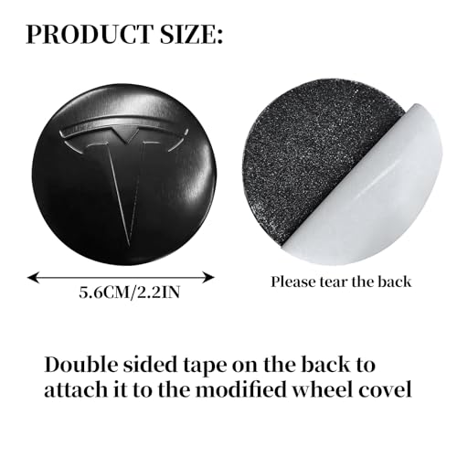 4 Pack Aluminum Waterproof Wheel Cover Center Emblem Sticker for Tesla Model 3 Model Y 56mm Hubcaps Wheel Rim Cover (Matte Black) - color: Matte Black