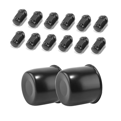 2 Pack 4.25" Push Through Trailer Wheel Center Caps & Lug Nuts - color: Matte Black