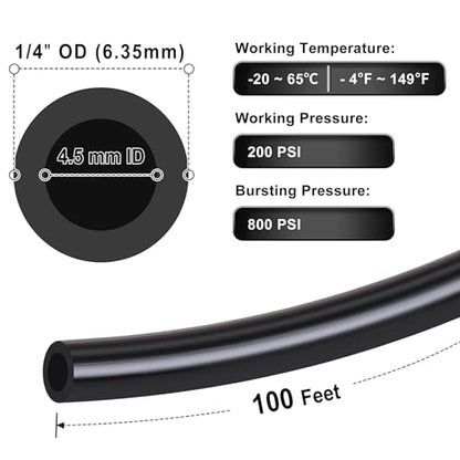 LokoCar 1/4" OD Nylon Airline 100ft DOT SAE J844 Air Brake Fluid Tube Black - size: 1/4" OD 100 Feet