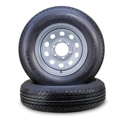 ROCKMAN Trailer Tire Wheel ST225/75R15 10PR E 117M 6X5.5 Silver Mod Rim,Pk2 - size: ST225/75R15 /6x5.5