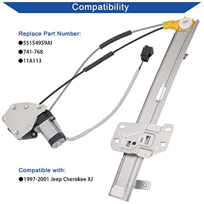 Obaee Window Regulator with Motor Front Left Driver Side, Replace 741-768 - size: Front Left Driver Side