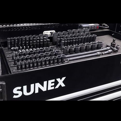 SUNEX 26102 1/2" Drive SAE & Metric 6 Point Standard & Deep & Hex Bit Master Impact & Bit Socket Set, 102-Piece - size: 102-piece SAE/Metric