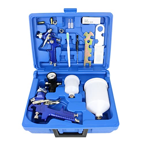HVLP Air Gravity Spray Gun Set,2-Sprayer paint Gun,0.8mm 150ml & 1.4mm 600ml Auto Gravity Feed Painting with Locking Air Pressure Regulator Gauge Air Spray Nozzle Gun for Cake Decoration,Model Making - size: 0.8mm*1.4mm