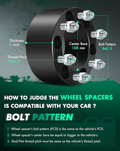 SCITOO 4X 6 Lug Wheel Spacers Adapters 6x5.5 to 6x5.5 14x1.5 108mm 3" - color: 4x, size: 4pcs - 6x5.5 -14x1.5-3 inch-108mm